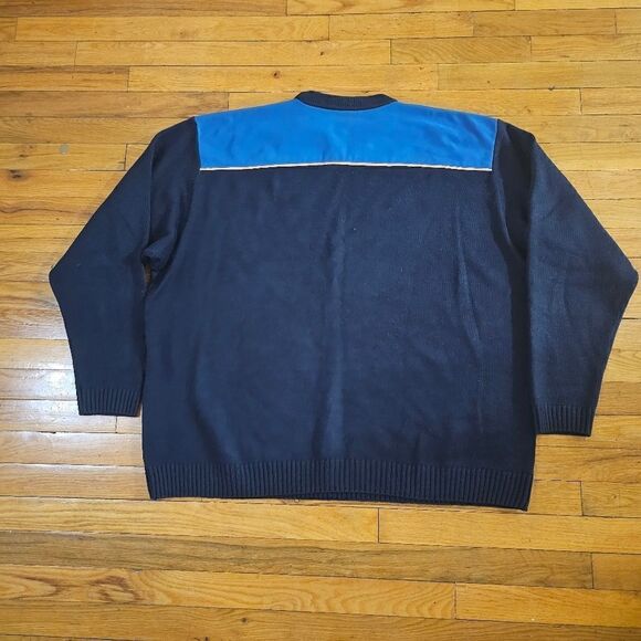 VINTAGE Platinum Fubu Sweater Mens XL Blue Acrylic Hip Hop Y2K Elbow Pads Knit - Picture 3 of 7